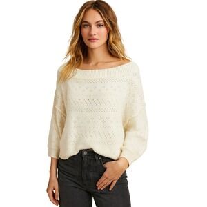 Free Free People Cream Distressed Cropped Sweater M/L Boho Fall Cotton